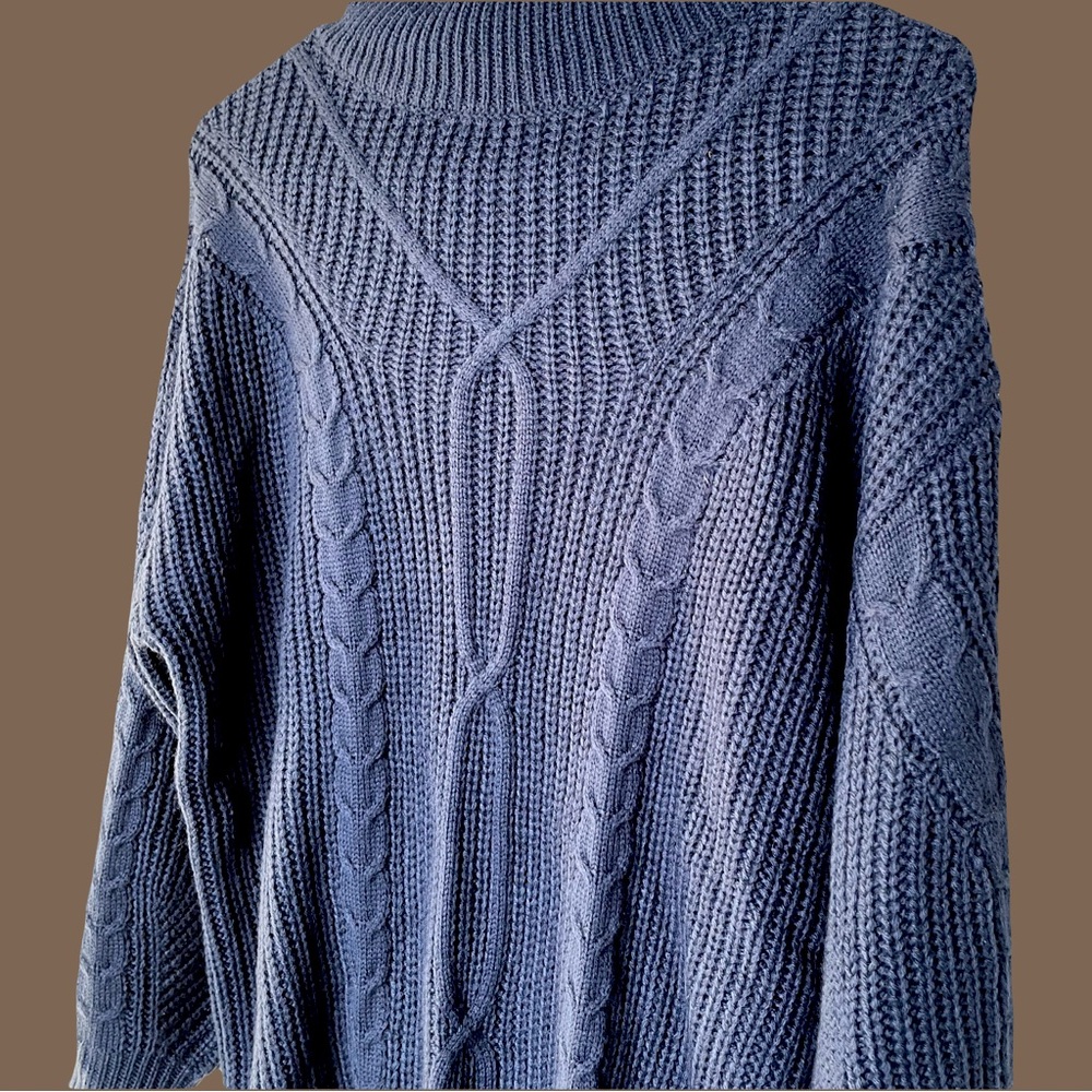 Blue Turtleneck Cable Knit Sweater